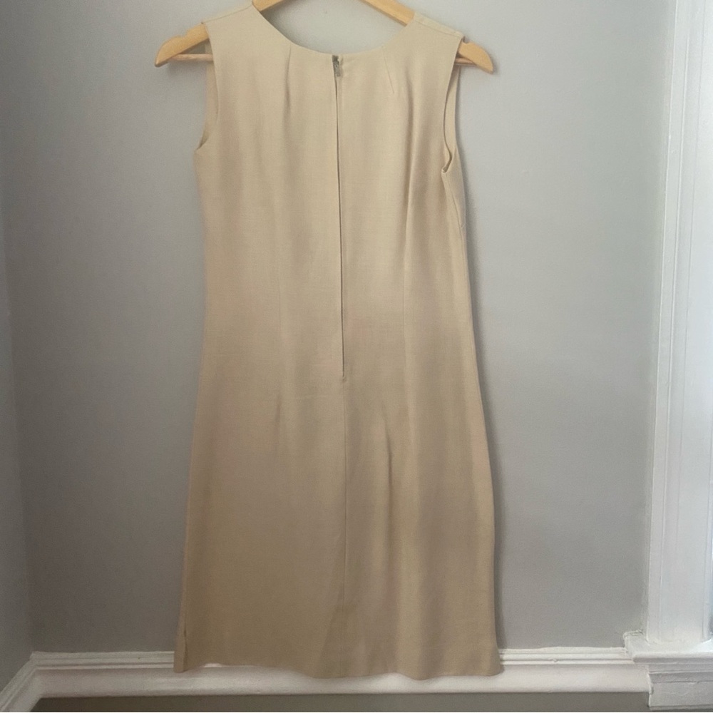 Vintage tan coral yellow flower power floral embroidered crewel sheath dress S - Picture 4 of 16